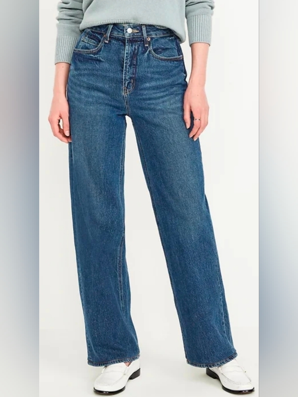 Old Navy Extra High Rise Button Fly Jeans Straight Leg Denim Blue Size 4 Tall 4T